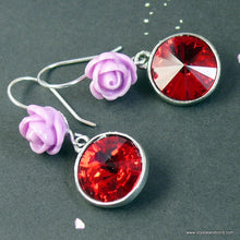 Load image into Gallery viewer, Ruby - Swarovski crystal rhinestones and flower drop silver-tone earrings