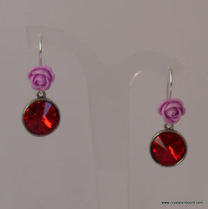Swarovski crystal rhinestones and flower drop silver-tone earrings