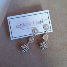 Load image into Gallery viewer, Silver crystal pave ball and Swarovski crystal rhinestone earrings