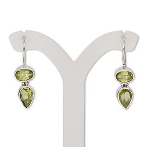 Peridot natural gemstones and sterling silver drop earrings