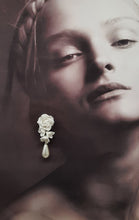 Load image into Gallery viewer, Rosie - ivory pearls, handmade rose and flower drop earrings