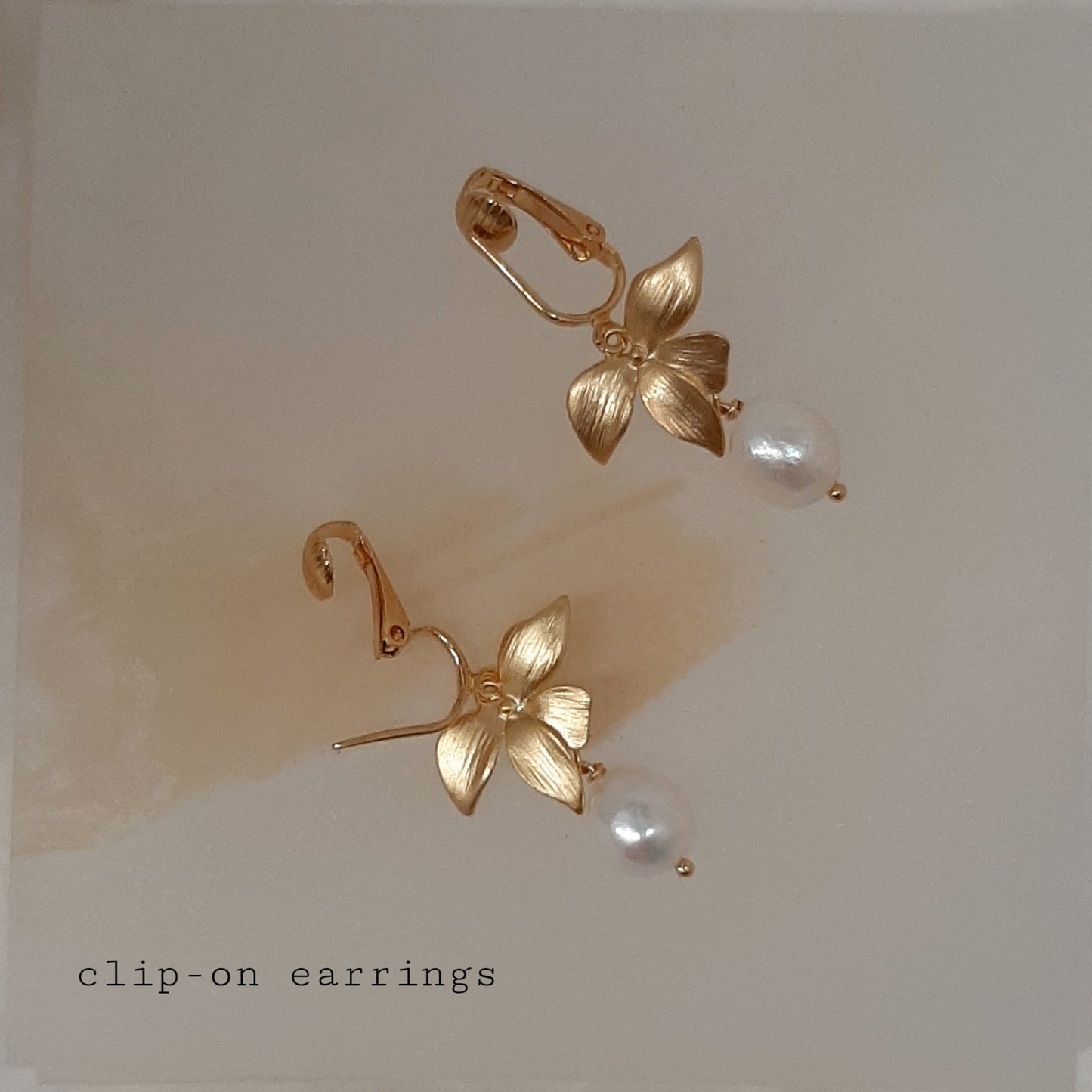 Sarah - freshwater pearls single orchid shaped flower drop earrings