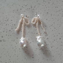 Load image into Gallery viewer, Serafina- freshwater pearls and more freshwater pearls sterling silver stud drop earrings