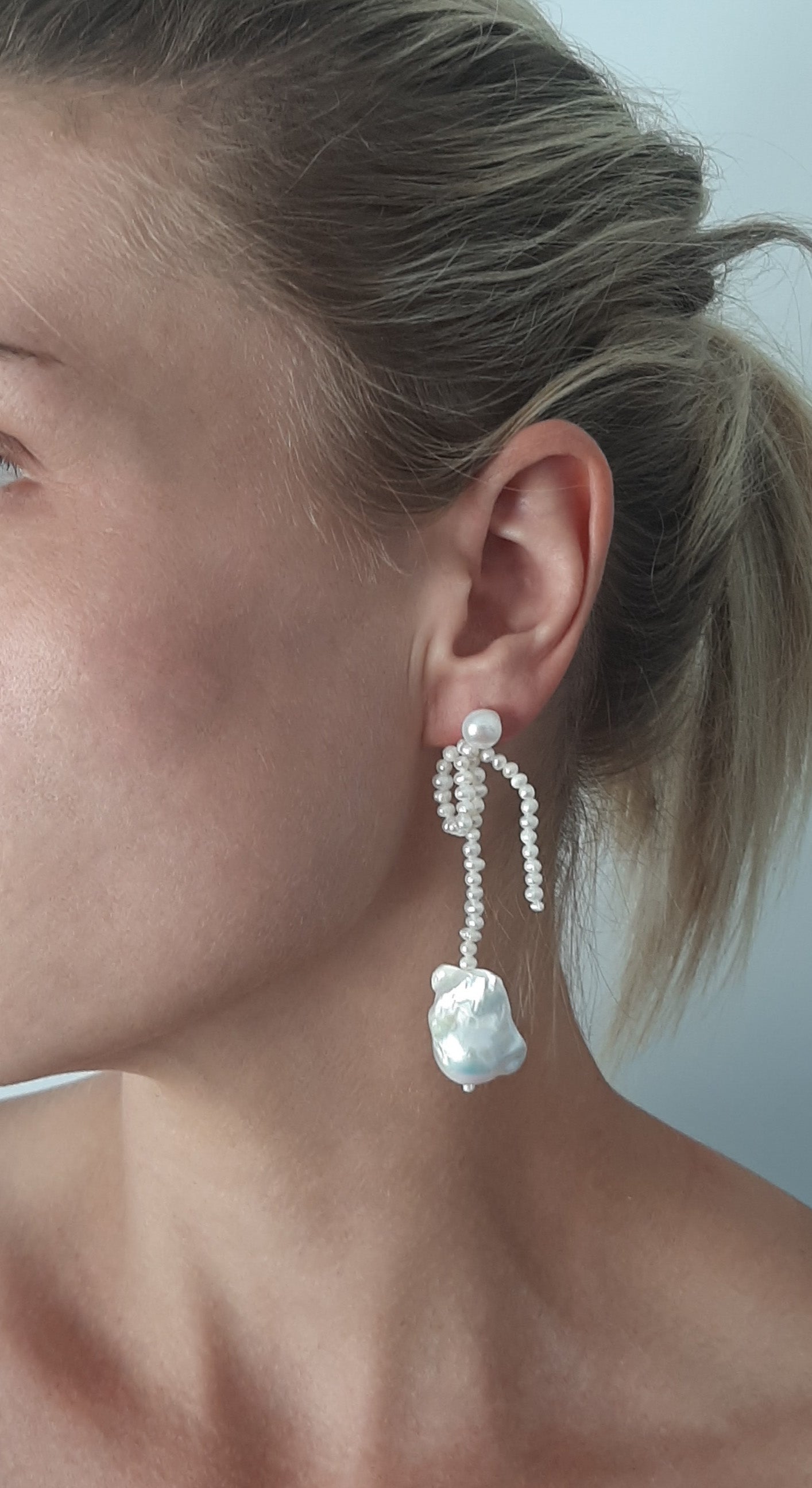 Serafina- freshwater pearls and more freshwater pearls sterling silver stud drop earrings