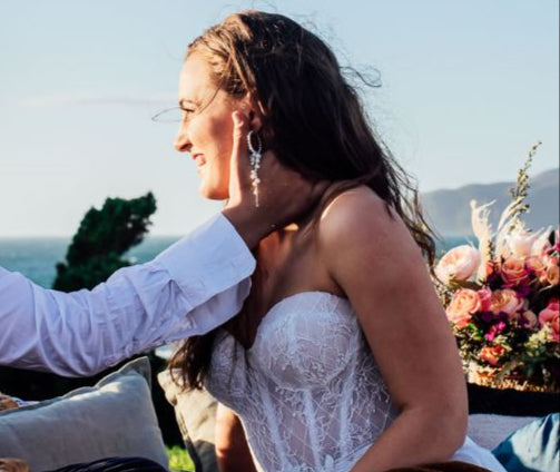 Dee - Swarovski crystal cascading pearls and 30mm sterling silver hoop earrings