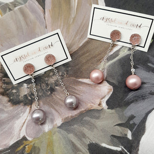 Teresa - Swarovski crystal pearl bead and sterling silver chain drop stud earrings