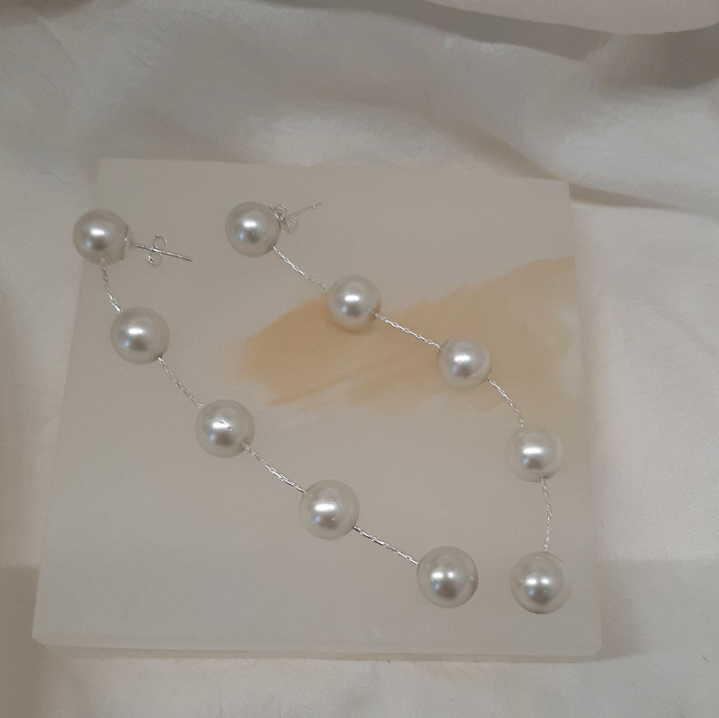 TESSA - crystal pearls and Boston chain thread cascading stud earrings