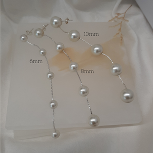 TESSA - crystal pearls and sterling silver Boston chain thread cascading stud earrings