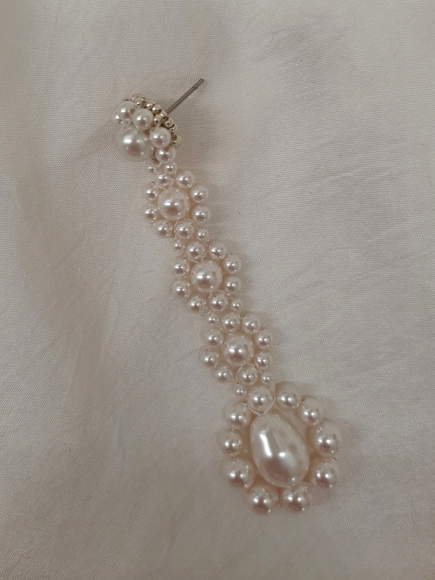 Valentina - white round and pear shaped crystal pearls cascading stud earrings