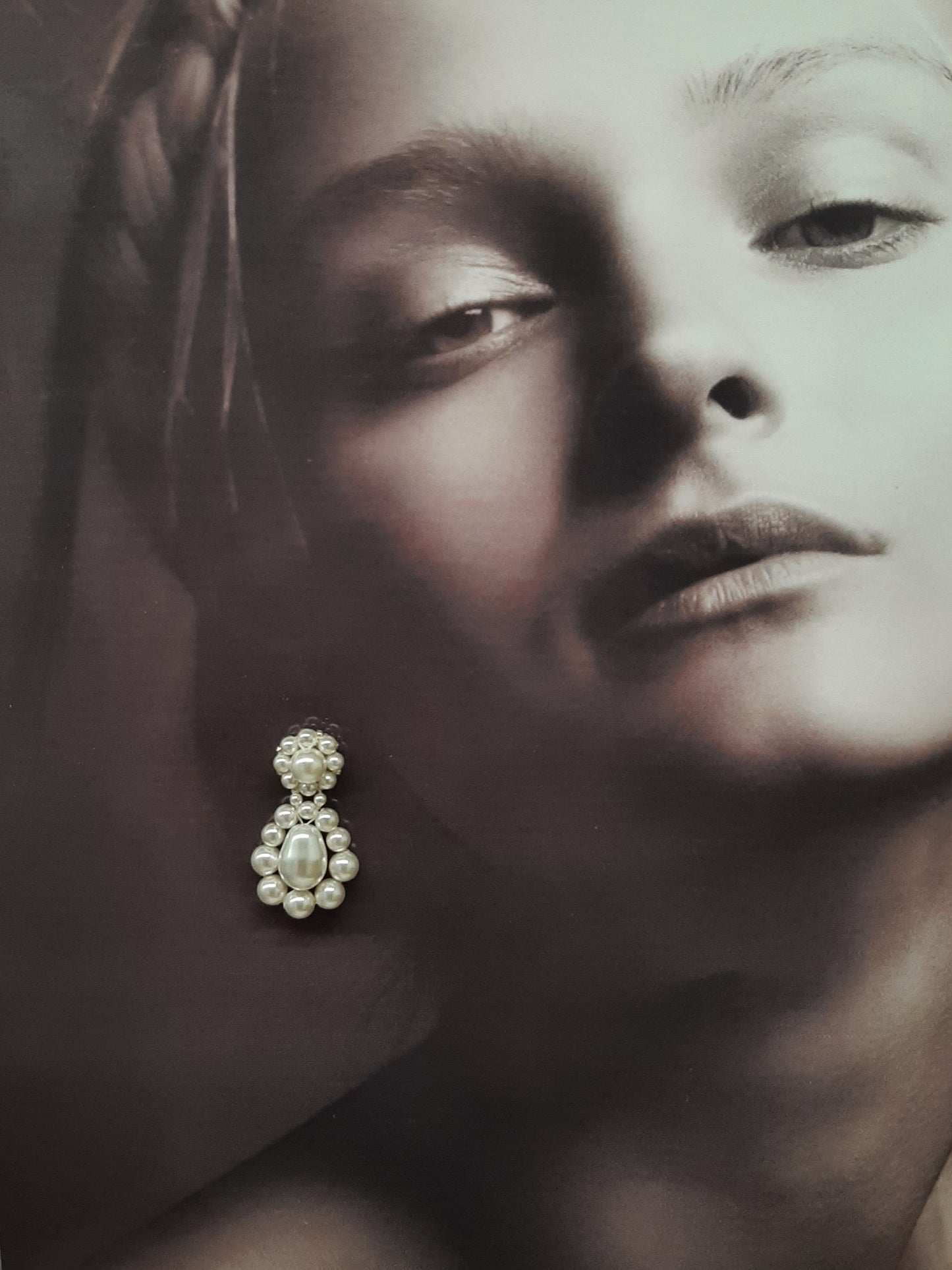 Valentina - white round and pear shaped crystal pearls cascading stud earrings