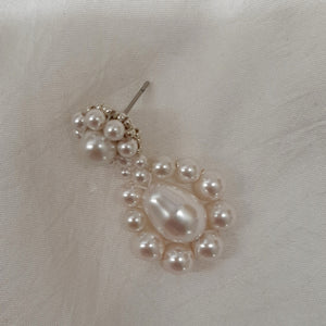 Valentina - white round and pear shaped crystal pearls cascading stud earrings