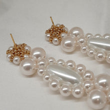 Load image into Gallery viewer, Elizabeth - white round and teardrop shaped crystal pearls cascading stud earrings