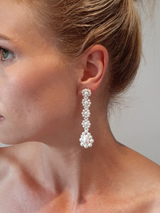 Valentina - white round and pear shaped crystal pearls cascading stud earrings