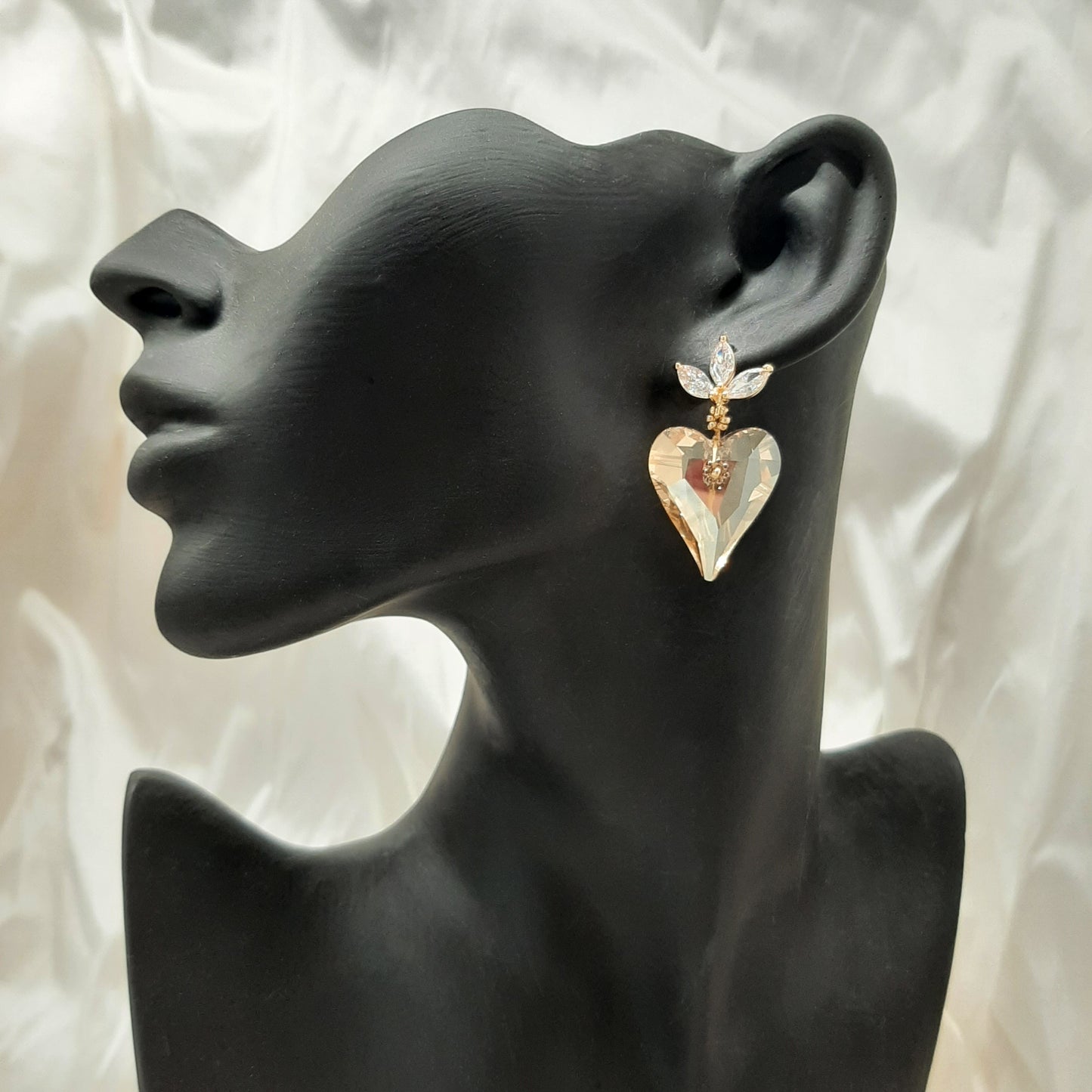 Victoria - golden shadow crystal heart suspended from cubic zirconia gold-tone earstuds