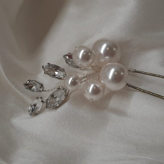 Zoe hair pin - Swarovski crystal pearls and crystal clear rhinestones