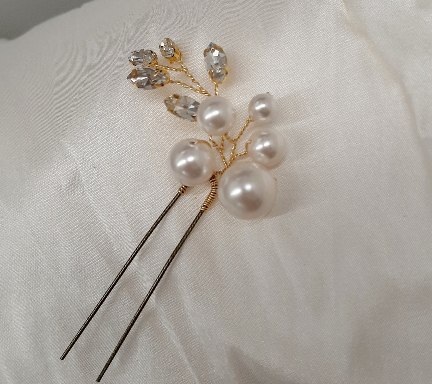Zoe hair pin - Swarovski crystal pearls and crystal clear rhinestones