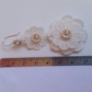 White lace flower drops and Swarovski crystal rhinestone earrings